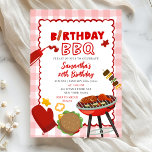 Invitación Red Gingham Birthday BBQ invitation<br><div class="desc">Red Gingham Birthday BBQ invitation,  Summer Outdoor Grill Birthday Invite,  Editable Barbecue Grill Birthday Invite</div>