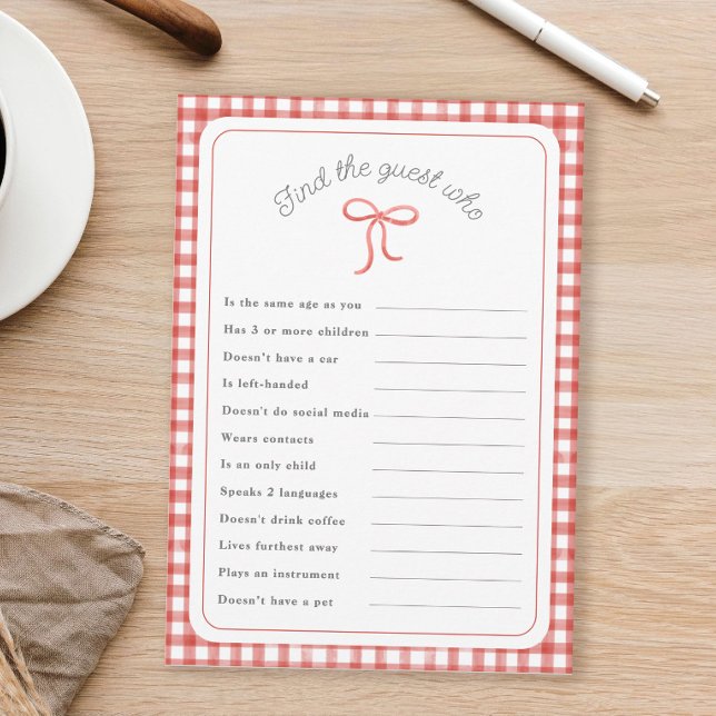 Invitación Red gingham Encuentra al invitado que ducha juego (Subido por el creador)
