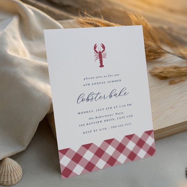 Invitación Red Gingham | Fiesta clásico de Bake para langosta (Subido por el creador)