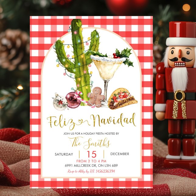 Invitación Red Gingham Mexican Feliz Navidad Christmas Party (Subido por el creador)
