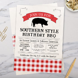 Invitación Red Gingham Southern BBQ Pig Roast Birday