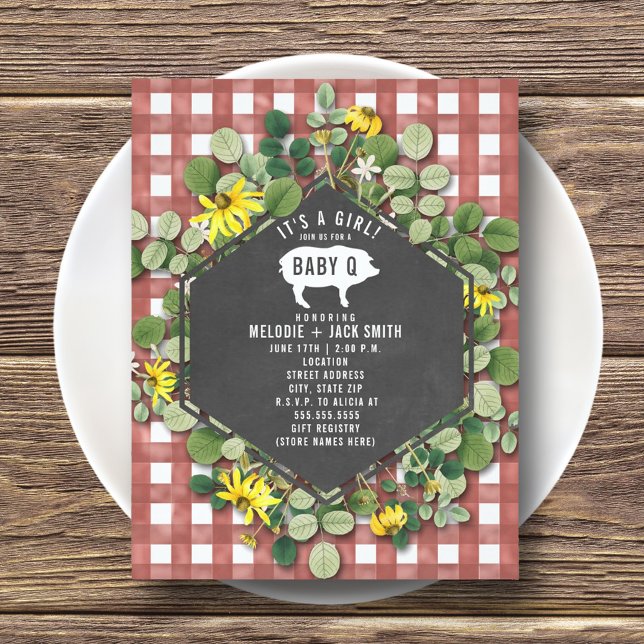 Invitación Red Gingham Wildflower Baby Q Baby Shower (Subido por el creador)
