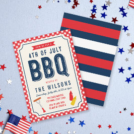 Invitación Red Gingham y Blue 4 de julio BBQ