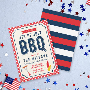 Invitación Red Gingham y Blue 4 de julio BBQ