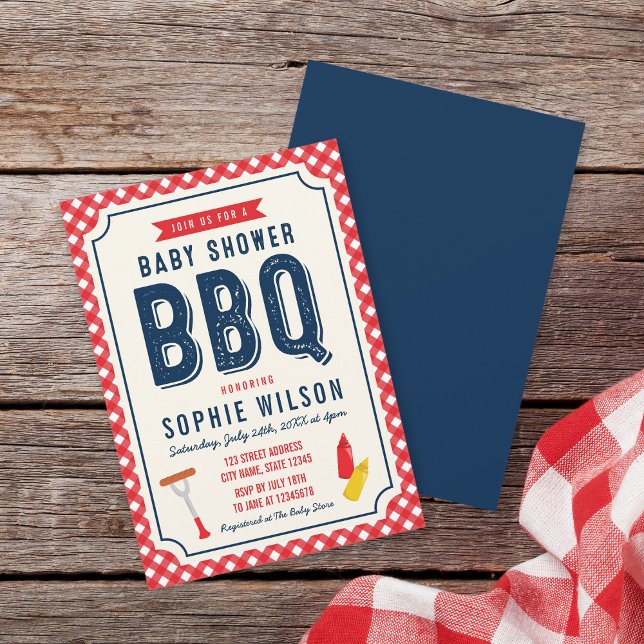 Invitación Red Gingham y Blue Baby Shower BBQ (Subido por el creador)