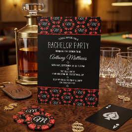 Invitación Red Glitter Poker Chip Las Vegas Bachelor Party