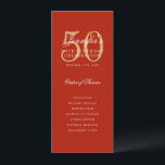 Invitación Red Gold 50th Birthday Party Program con Menú<br><div class="desc">Elegante diseño de "Programa de fiesta de cumpleaños" con una sofisticada tipografía de escritura con texto personalizado.</div>