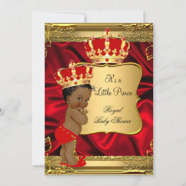 Invitación Red Gold African American Prince Baby Shower