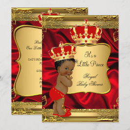Invitación Red Gold African American Prince Baby Shower