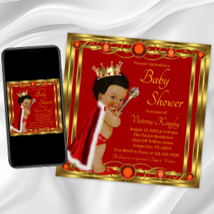 Invitación Red Gold Afro Prince Baby Shower
