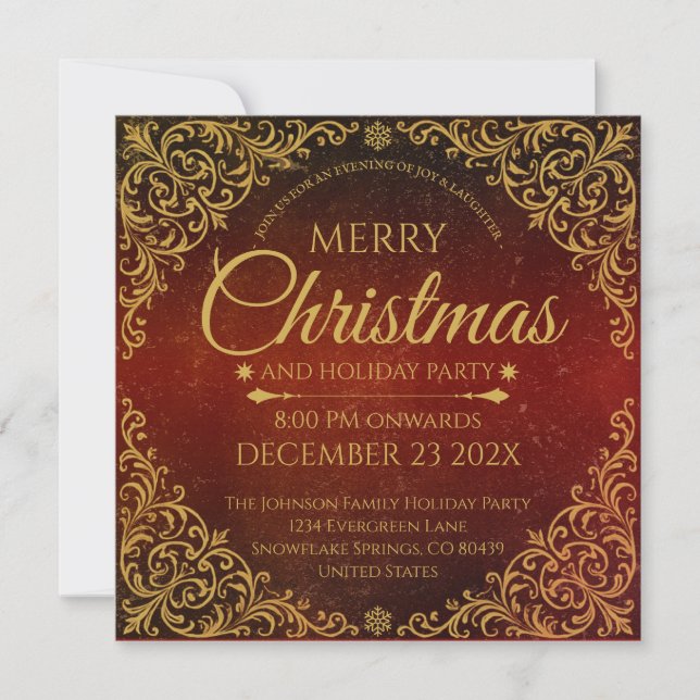 Invitación Red Gold and Velvet Elegant Christmas  (Anverso)