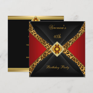 Invitación Red Gold Black Leopard Jewel 40 cumpleaños