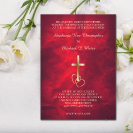 Invitación Red Gold Christian Cross Wedding Invitation