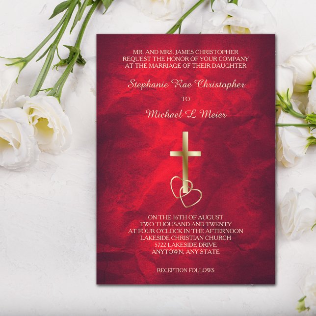 Invitación Red Gold Christian Cross Wedding Invitation (Subido por el creador)