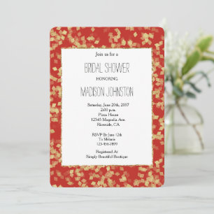 Invitación Red Gold Confetti Resumen ducha de novia