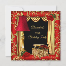 Invitación Red Gold Drapes Rosas lámpara caja de joyas Cumple