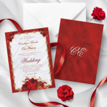 Red Gold Elegant Monogram Roses Formal Wedding