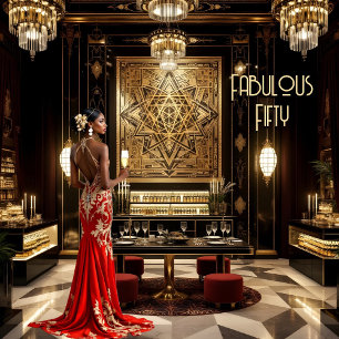 Invitación Red Gold Fabulous Art Deco Room Ethnic Woman