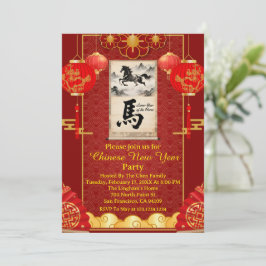Invitación Red & Gold Festive Scroll Lunar Year of the Horse