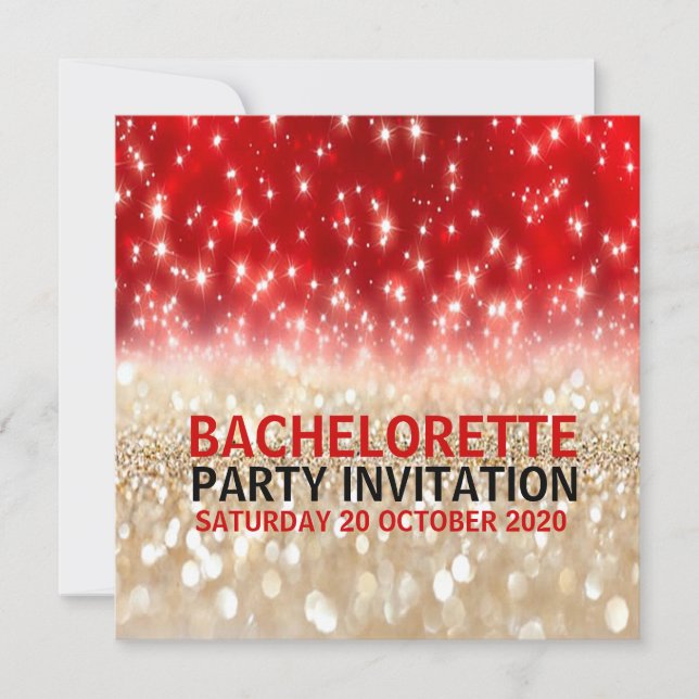 Invitación Red&Gold festivo moderno chispea Bachelorette (Anverso)