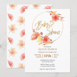 Invitación Red Gold Floral Wreath Watercolor Baby Shower