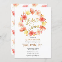 Red Gold Floral Wreath Watercolor Baby Shower