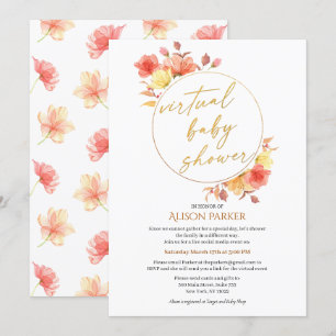 Invitación Red Gold Floral Wreath Watercolor Residuo Virtual