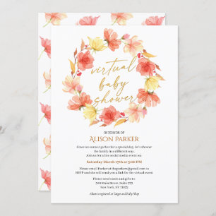 Invitación Red Gold Floral Wreath Watercolor Residuo Virtual