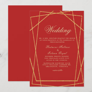 Invitación Red Gold Geometric Indian Style Boda
