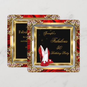 Invitación Red Gold High Heels Black Fabulous Birday Party