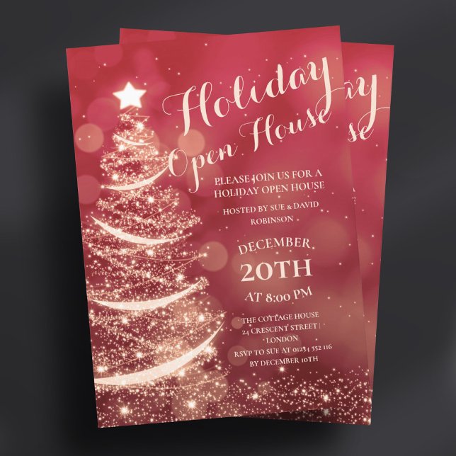 Invitación Red & Gold Holiday Open House Fiesta (Red & Gold Holiday Open House Party Invitation)