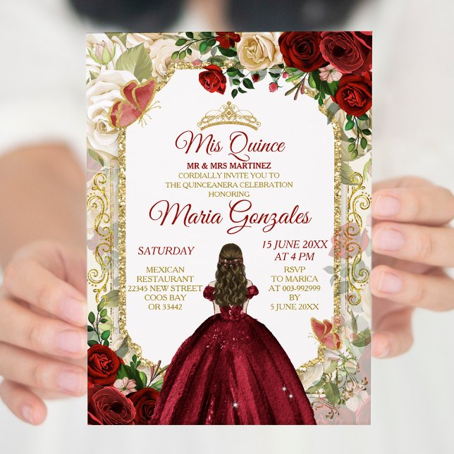 Invitación Red & Gold Mexicanos Mis Quince XV Anos Mariposa (Subido por el creador)