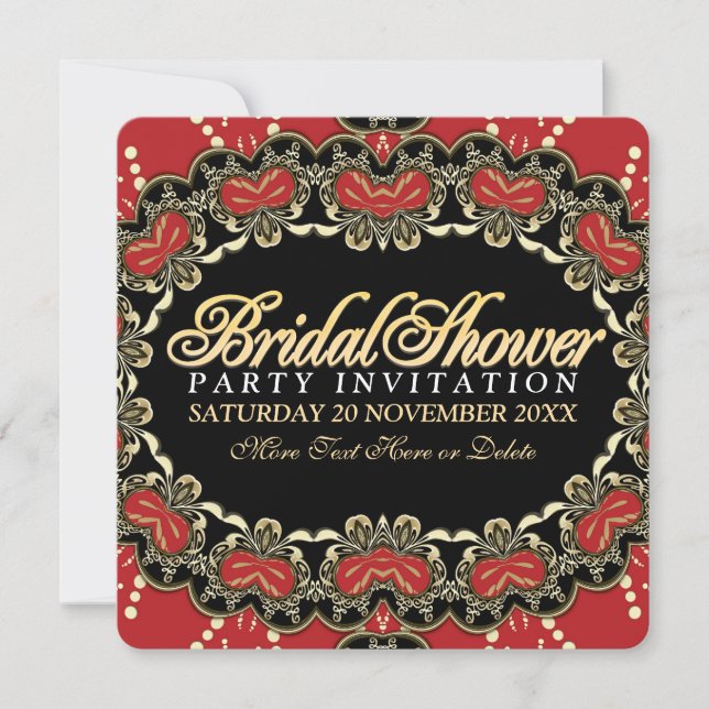 Invitación Red Gold Moderno Eastern Bridal Shower Fiesta (Anverso)