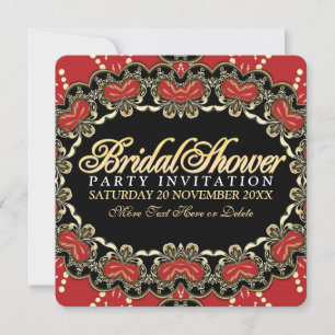 Invitación Red Gold Moderno Eastern Bridal Shower Fiesta