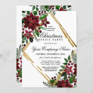 Invitación Red Gold Poinsettia Floral Corporate Navidades