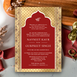 Invitación Red Gold QR Code Anand Karaj Sikh Boda