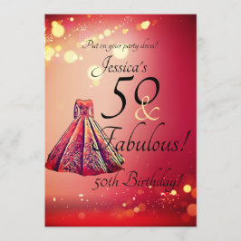 Invitación Red Gold Sparkle 50 y fabuloso cumpleaños 50