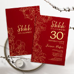 Invitación Red Gold Surprise<br><div class="desc">Invitación de cumpleaños número 30 de Red Gold Surprise. El diseño femenino moderno minimalista presenta acentos botánicos y tipografía. Sencilla tarjeta de invitación floral perfecta para una elegante celebración de cumpleaños sorpresa femenina.</div>