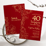 Invitación Red Gold Surprise 40th Birthday Fiesta<br><div class="desc">Invitación a la fiesta de cumpleaños 40 de Red Gold Floral Surprise. Diseño moderno minimalista con acentos botánicos y tipo de letra de escritura tipográfica. Sencilla tarjeta de invitación floral perfecta para una elegante celebración de cumpleaños sorpresa femenina. Se puede personalizar a cualquier edad.</div>