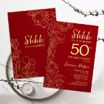 Invitación Red Gold Surprise 50 cumpleaños<br><div class="desc">Invitación a los 50 años de Red Gold Surprise. El diseño femenino moderno minimalista presenta acentos botánicos y tipografía. Sencilla tarjeta de invitación floral perfecta para una elegante celebración de cumpleaños sorpresa femenina.</div>