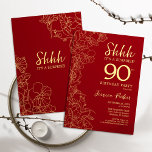 Invitación Red Gold Surprise 90th Birthday<br><div class="desc">Invitación de cumpleaños 90 de Red Gold Surprise. El diseño femenino moderno minimalista presenta acentos botánicos y tipografía. Sencilla tarjeta de invitación floral perfecta para una elegante celebración de cumpleaños sorpresa femenina.</div>