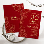 Invitación Red Gold Surprise Fiesta<br><div class="desc">Invitación a la fiesta de cumpleaños número 30 de Red Gold Floral Surprise. Diseño moderno minimalista con acentos botánicos y tipo de letra de escritura tipográfica. Sencilla tarjeta de invitación floral perfecta para una elegante celebración de cumpleaños sorpresa femenina. Se puede personalizar a cualquier edad.</div>