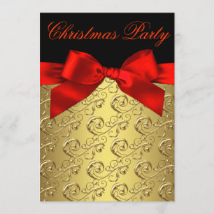 Invitación Red Gold Swirl Bow Corporate Navidades Fiesta