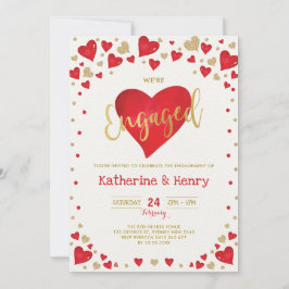 Invitación Red Gold Valentines Sweetheart Engagement Party