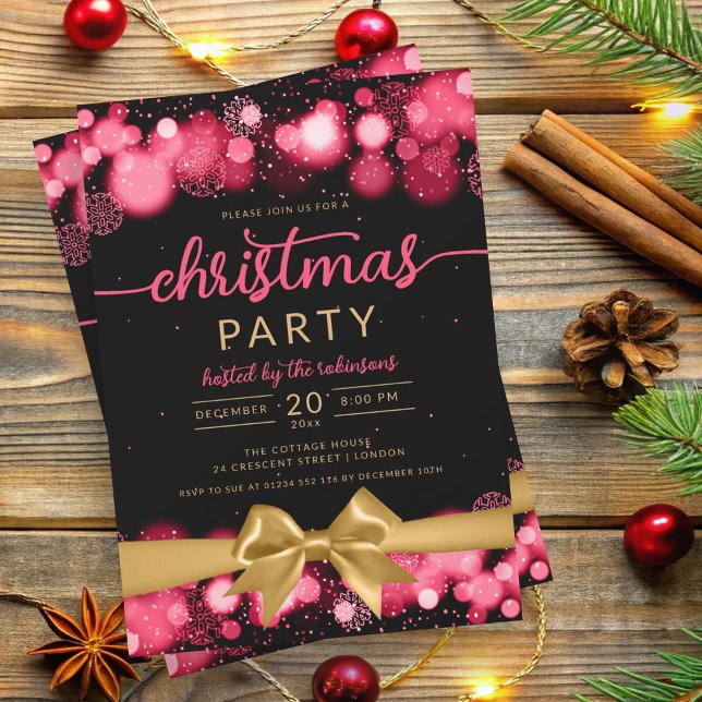 Invitación Red Gold Winter Wonderland Family Xmas Ribbon (Red Gold Winter Wonderland Family Xmas Ribbon Invitation)