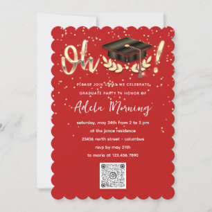Invitación Red Golden Confetti Graduado Fiesta Código QR