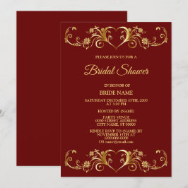 Invitación Red Golden Geometric Elegant Bridal Shower Party
