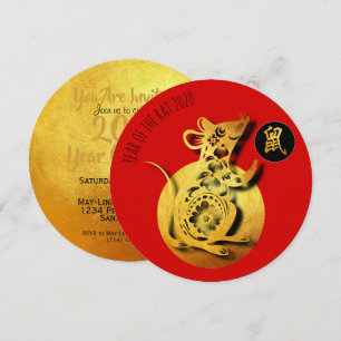 Invitación Red Golden Rat Papercut Año Nuevo Chino 2020 PRFC