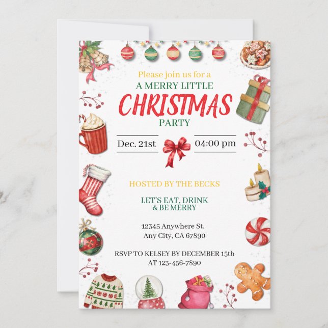 Invitación Red, Green and Gold Christmas Invitation (Anverso)