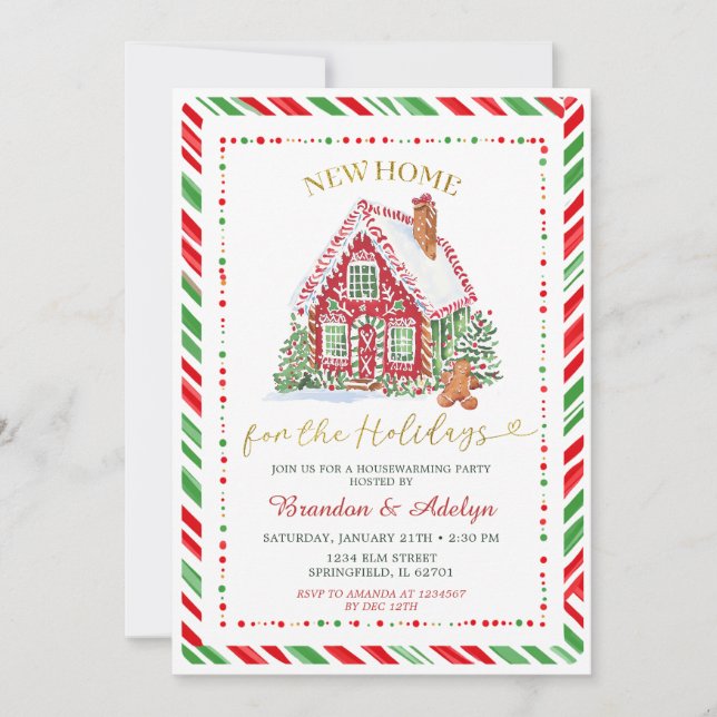 Invitación Red & Green Christmas New Home Housewarming Party (Anverso)